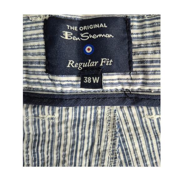 NWT Ben Sherman Indigo Blue/White Stripe Seersucker Shorts Sz 38 W - Picture 3 of 4